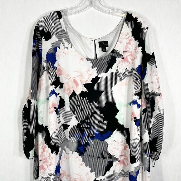 Worthington Plus Size 20W Dress Floral Chiffon Lined Keyhole Shift Knee 182 - Picture 3 of 7